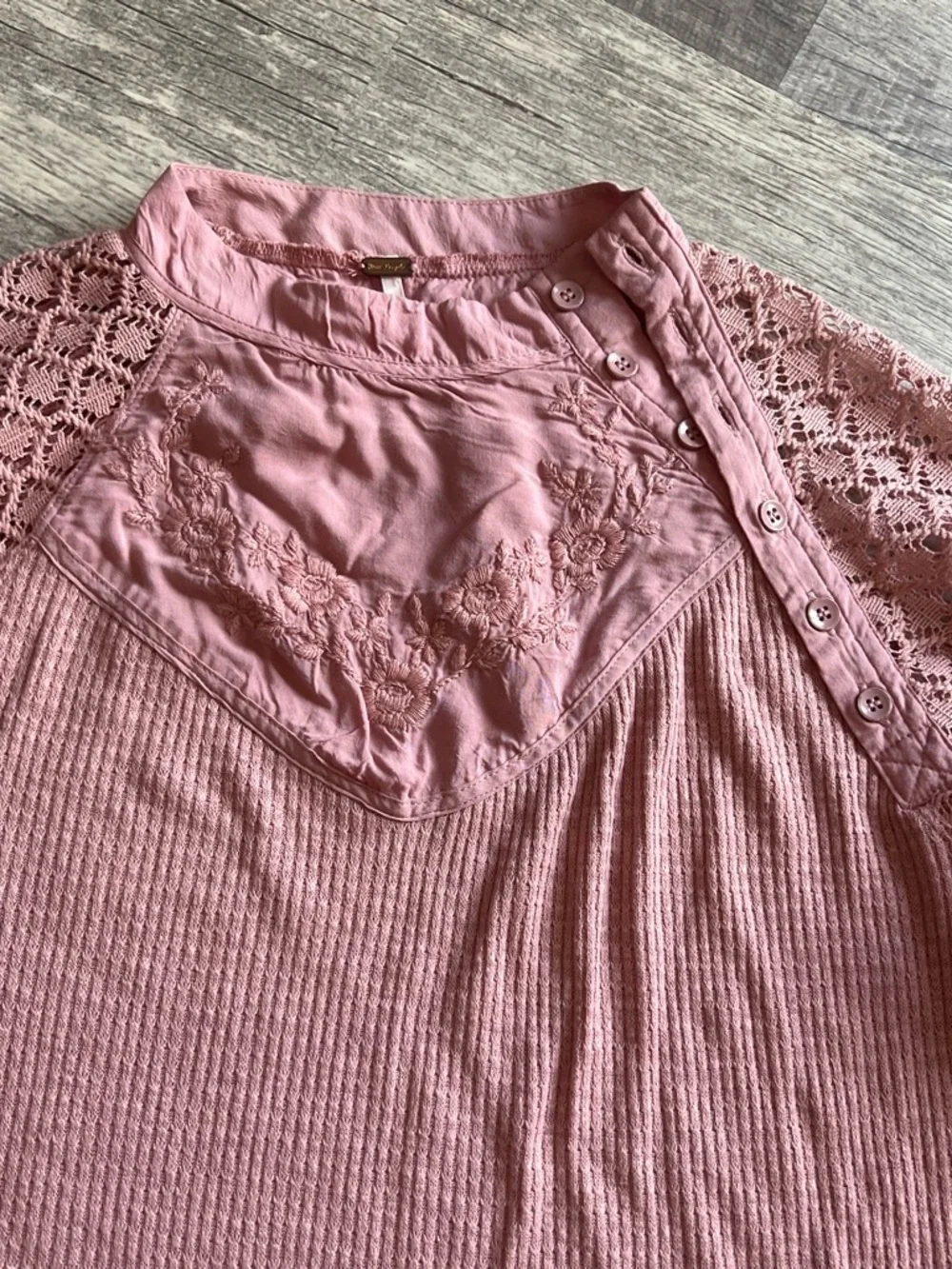 Free People Blush Pink Lace Balloon-Sleeve Top Women’s Size S